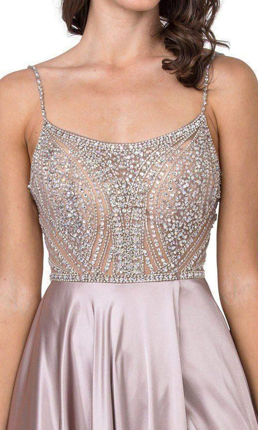 Trevi Collection - L2404 Crystal Beaded High Slit Satin Dress Prom Dresses