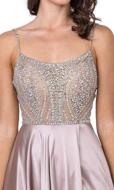 Trevi Collection - L2404 Crystal Beaded High Slit Satin Dress Prom Dresses