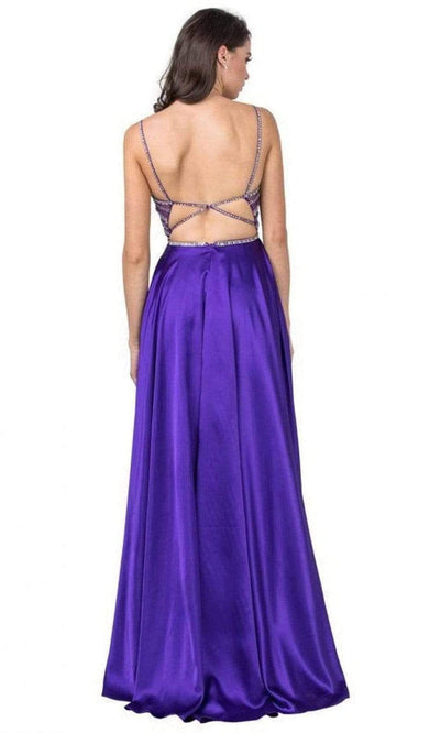 Trevi Collection - L2404 Crystal Beaded High Slit Satin Dress Prom Dresses
