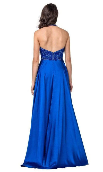 Trevi Collection - L2405 Ornate Plunging Halter Satin Dress Prom Dresses