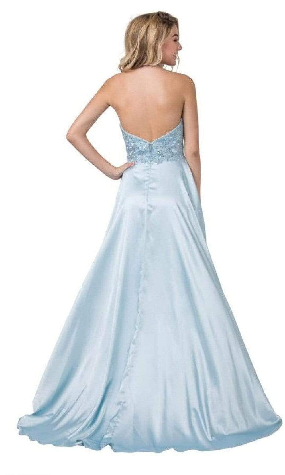 Trevi Collection - L2405 Ornate Plunging Halter Satin Dress Prom Dresses