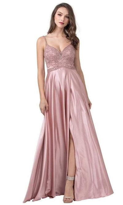 Trevi Collection - L2407 Plunging V-Neck A-Line Dress Evening Dresses XXS / Dusty Blush