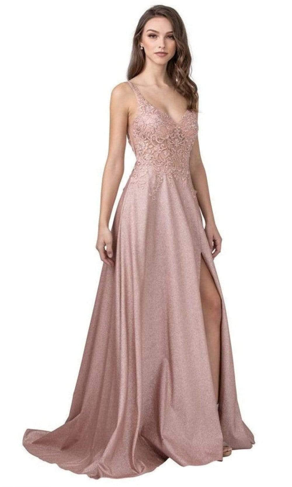 Trevi Collection - L2409 Beaded A-Line Evening Dress Evening Dresses XXS / Rose Gold