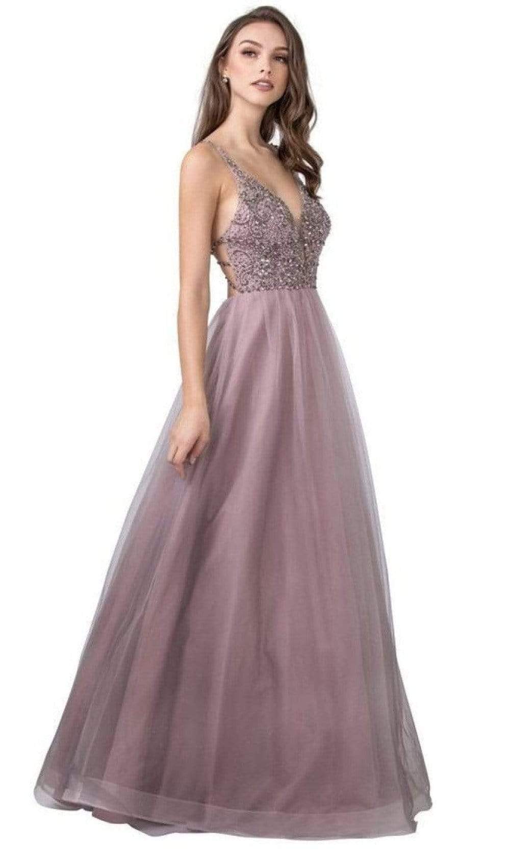 Trevi Collection - L2416 Strappy Back Bedazzled Gown Prom Dresses XXS / Mauve