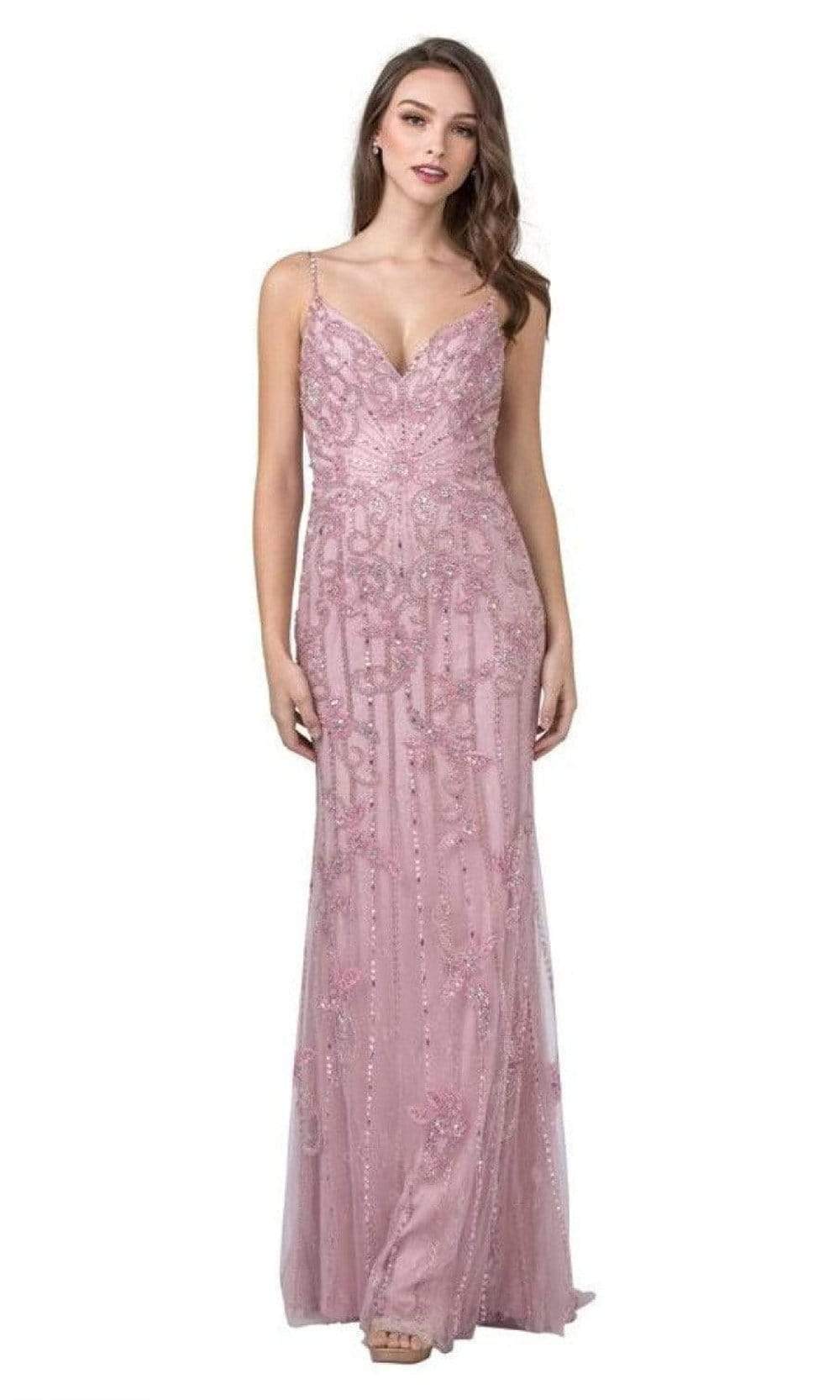 Trevi Collection - L2418 Spaghetti Strap Beaded Sheath Dress Prom Dresses XXS / Mauve