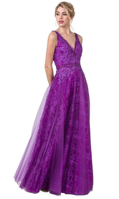 Trevi Collection - L2419 V Back Sleeveless Evening Dress Prom Dresses XXS / Purple