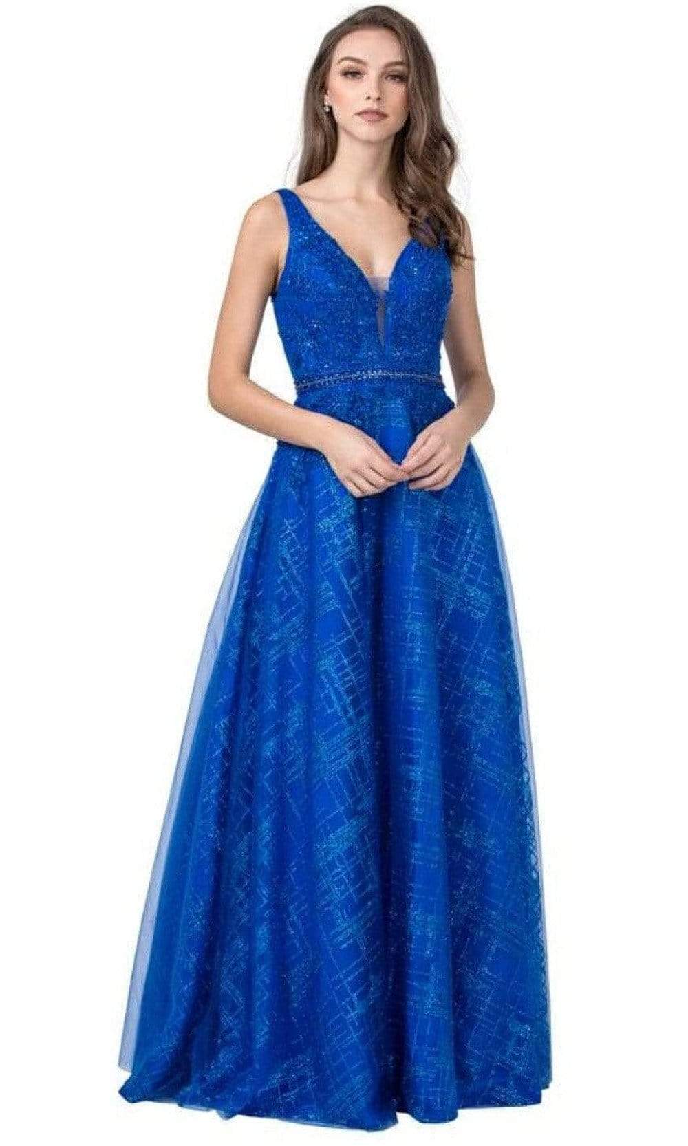 Trevi Collection - L2419 V Back Sleeveless Evening Dress Prom Dresses XXS / Royal