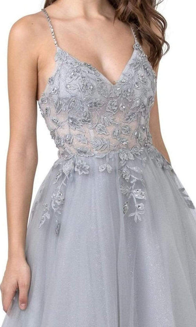 Trevi Collection - L2421 Embroidered Leaf Tulle Glitter Gown Prom Dresses