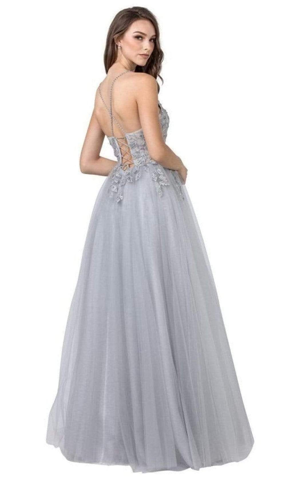 Trevi Collection - L2421 Embroidered Leaf Tulle Glitter Gown Prom Dresses