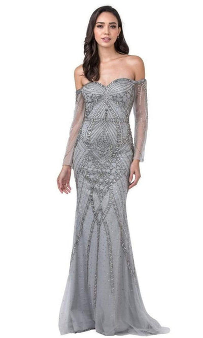 Trevi Collection - L2428 Long Off Shoulder Sweetheart Bedazzled Gown Prom Dresses XXS / Slate Gray