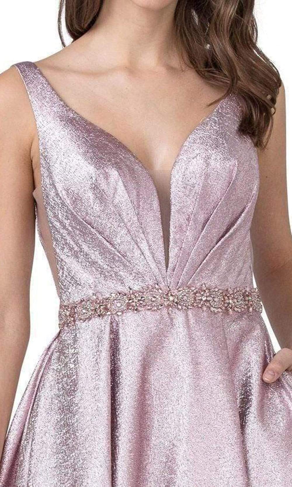 Trevi Collection - L2430 Pleated Metallic A-Line Dress Prom Dresses