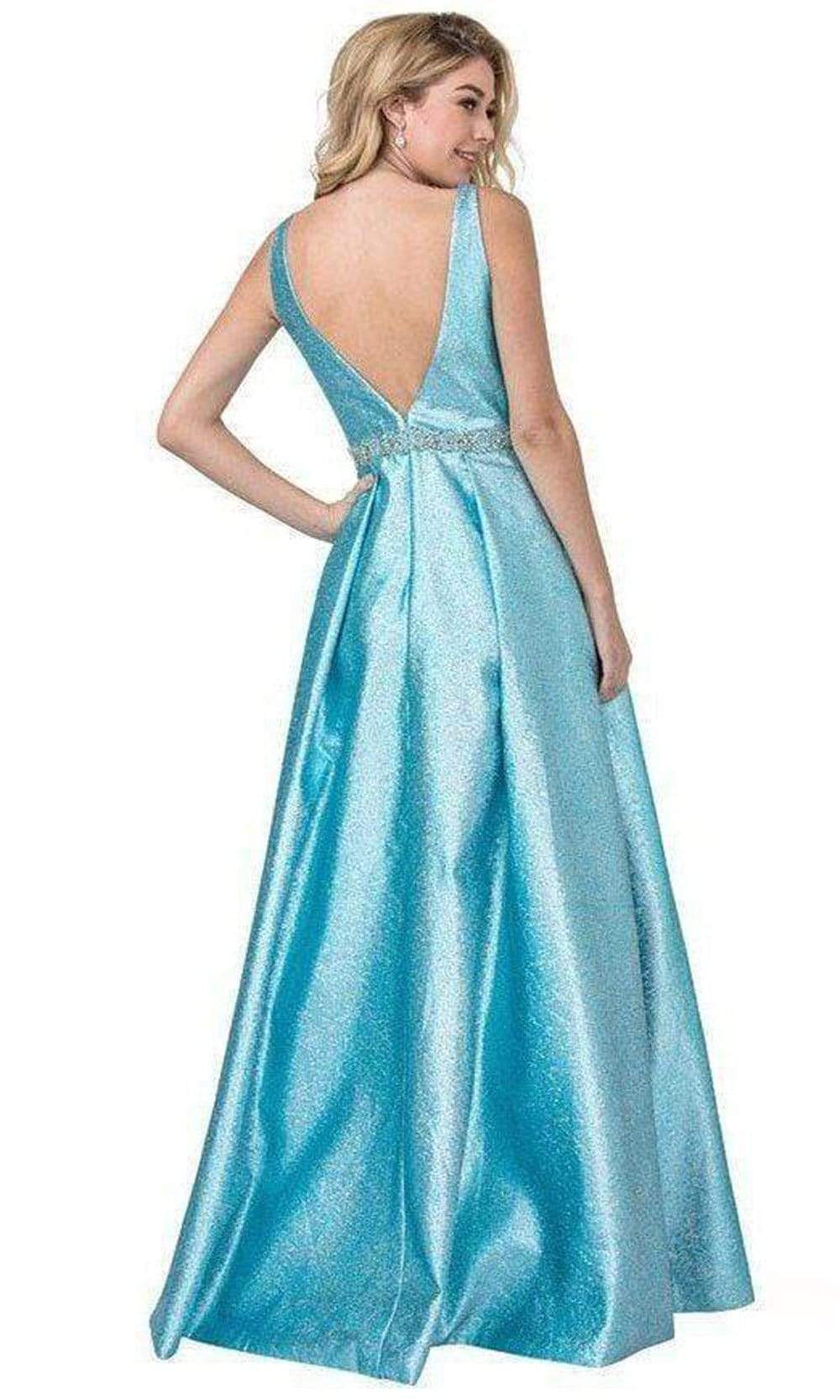 Trevi Collection - L2430 Pleated Metallic A-Line Dress Prom Dresses XXS / Ice Blue