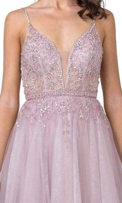 Trevi Collection - L2431 Plunging V-Neck Beaded Dress Prom Dresses