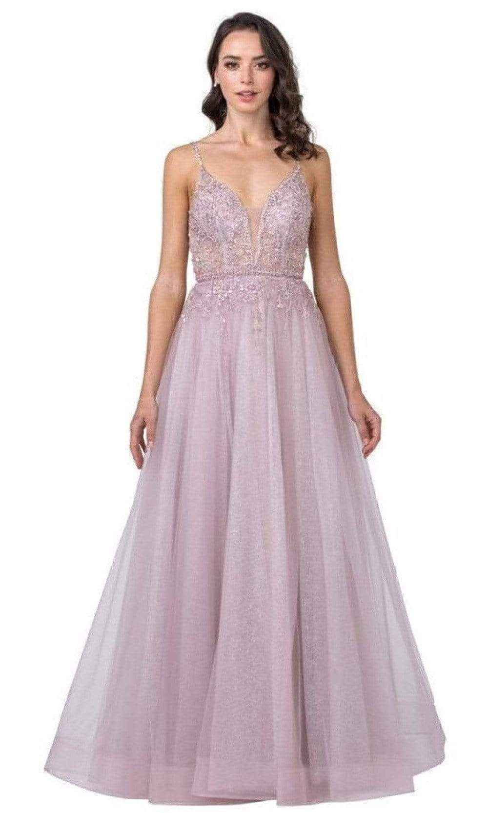 Trevi Collection - L2431 Plunging V-Neck Beaded Dress Prom Dresses XXS / Mauve