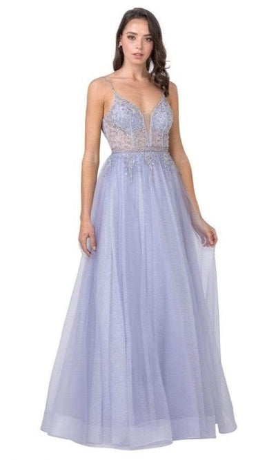 Trevi Collection - L2431 Plunging V-Neck Beaded Dress Prom Dresses XXS / Pewter