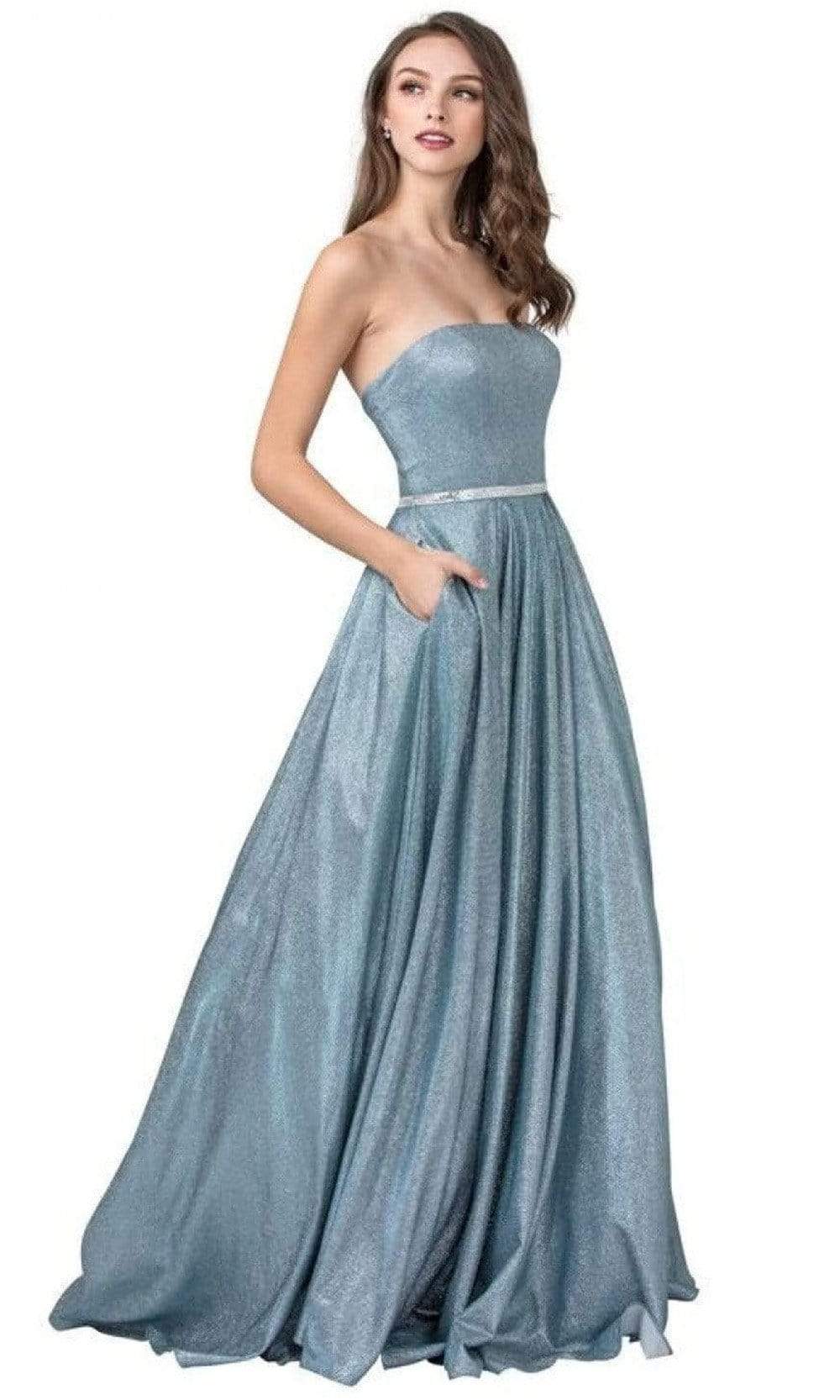 Trevi Collection - L2434 Straight Neck Strapless A-Line Gown Prom Dresses XXS / Ice Blue