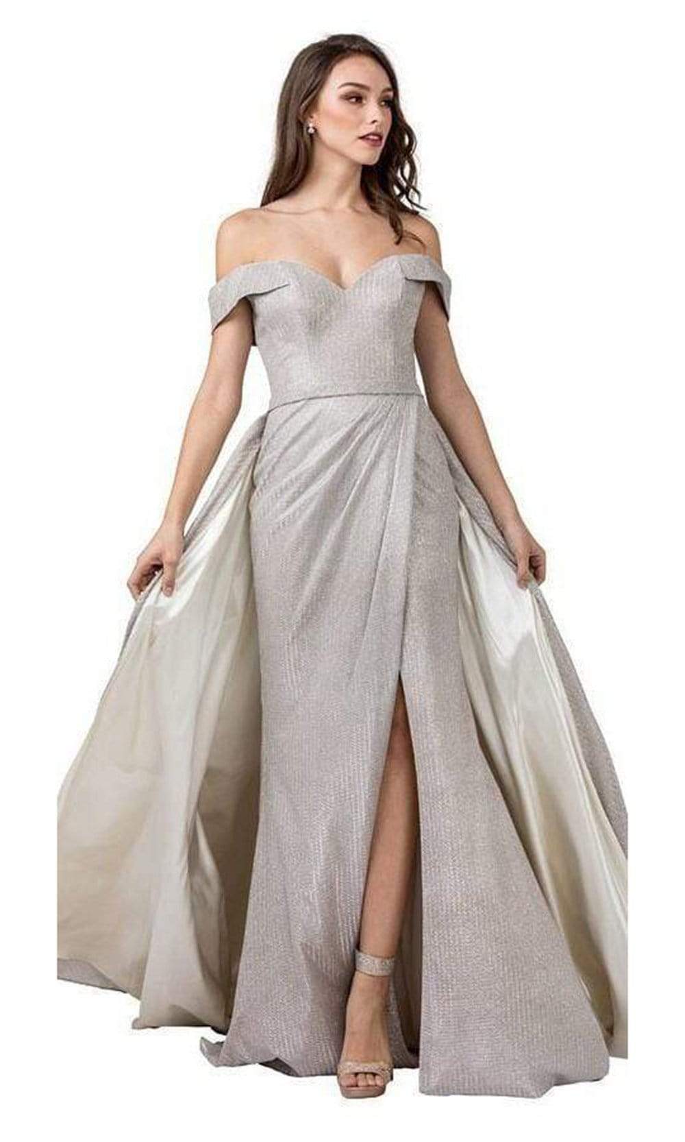 Trevi Collection - L2435 Glittered Fabric Fabulous Long Dress Prom Dresses XXS / Silver