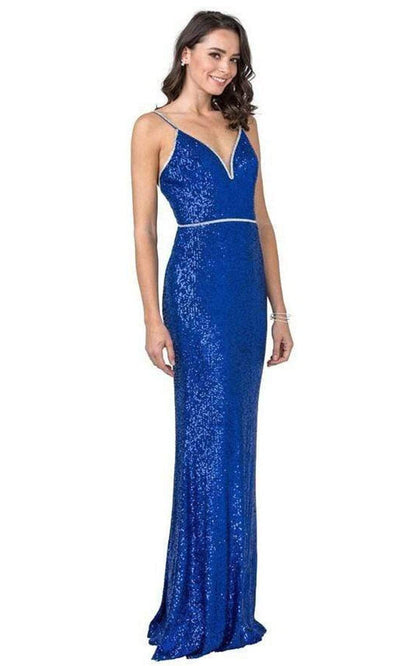 Trevi Collection - L2445 Sequined Allover Long Glam Dress Evening Dresses XXS / Royal