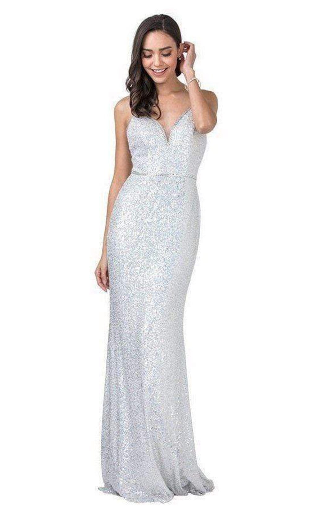 Trevi Collection - L2445 Sequined Allover Long Glam Dress Evening Dresses XXS / Silver