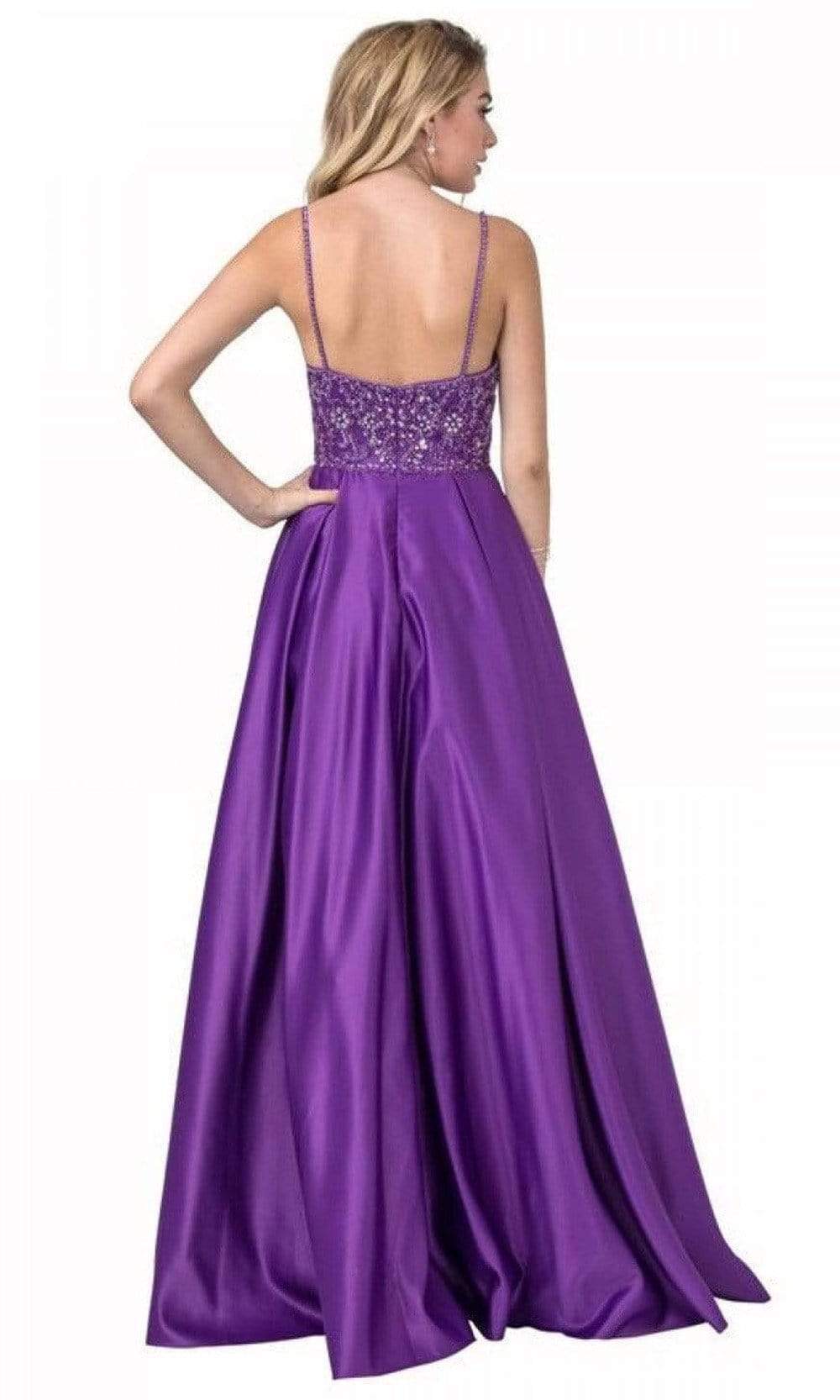 Trevi Collection - L2454 Beaded Satin A-Line Dress Prom Dresses