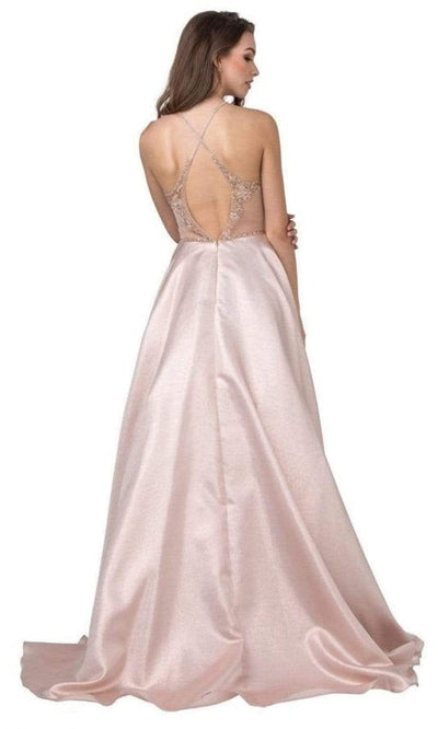 Trevi Collection - L2455 Halter Neck Crisscross Back A-Line Gown Prom Dresses