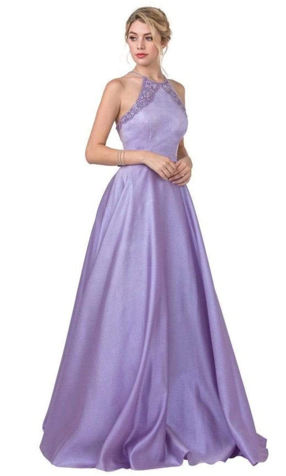 Trevi Collection - L2455 Halter Neck Crisscross Back A-Line Gown Prom Dresses XXS / Lilac