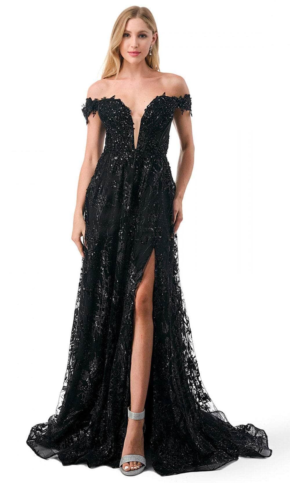 Trevi Collection L2621 - Off Shoulder Evening Gown XS / Black