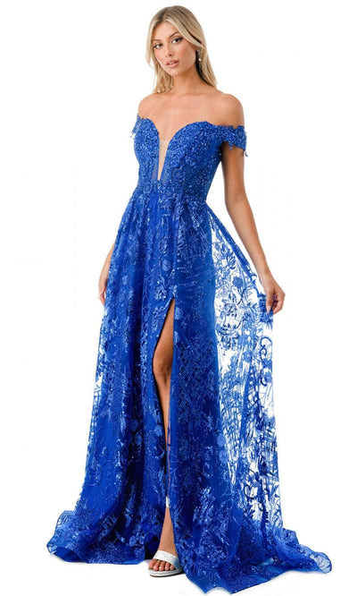 Trevi Collection L2621 - Off Shoulder Evening Gown XS / Royal