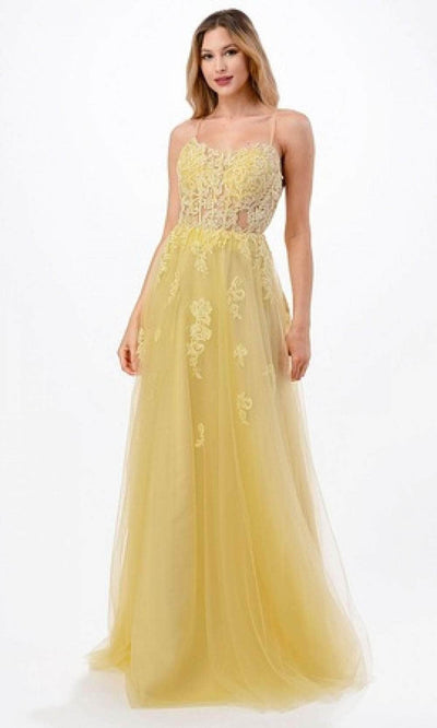 Trevi Collection L2657 - Sleeveless Prom Dress XS / Yellow