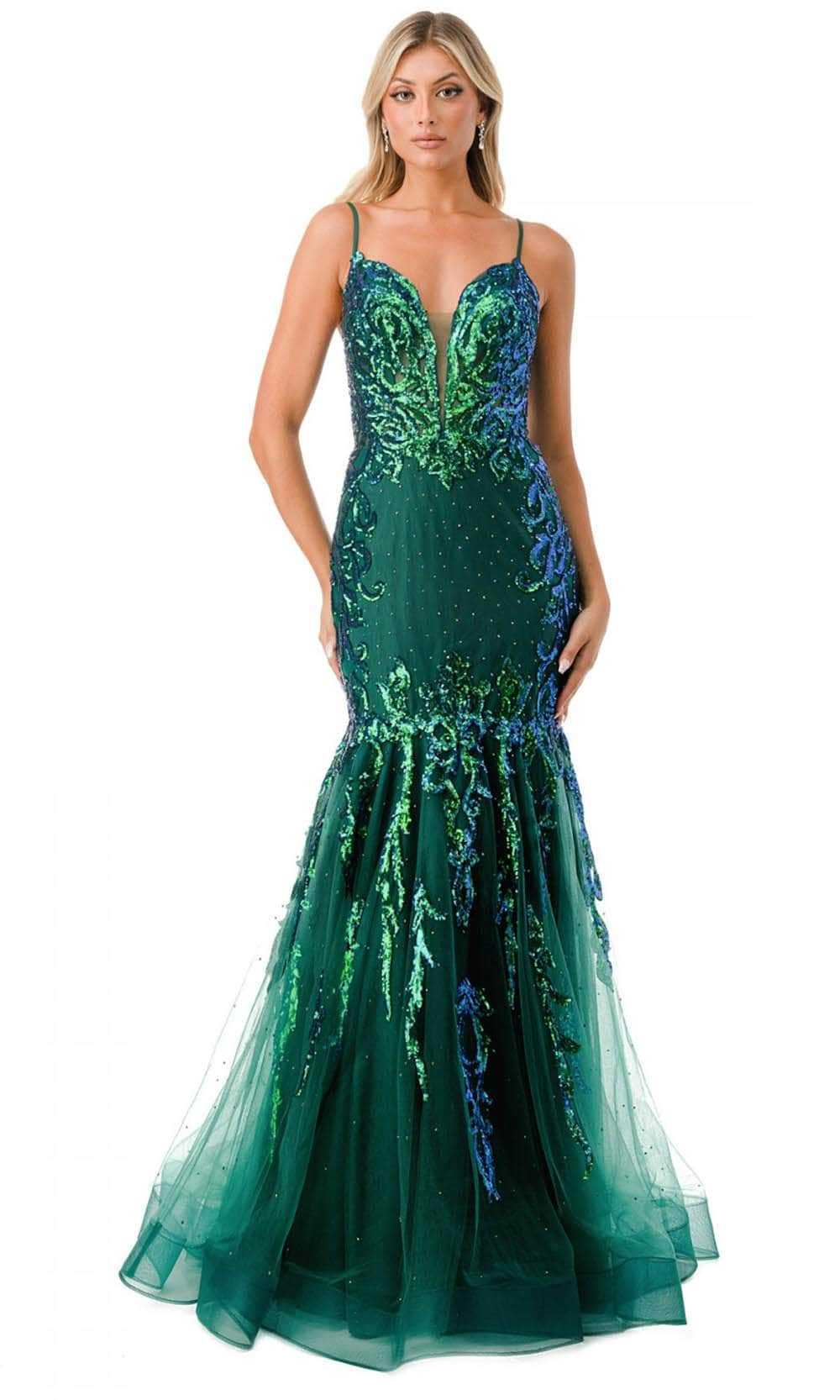 Trevi Collection L2659 - Trumpet Prom Dress XXS / Emerald