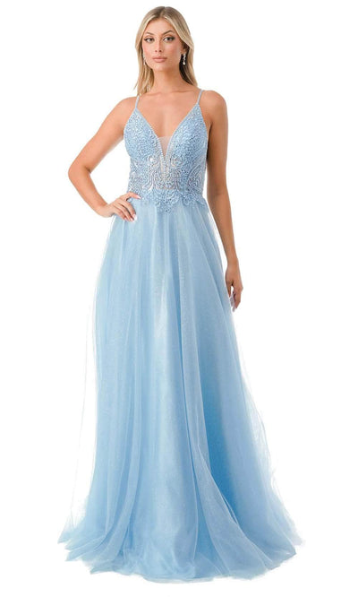 Trevi Collection L2688 - Spaghetti Straps Tulle Prom Dress XS / Light Blue