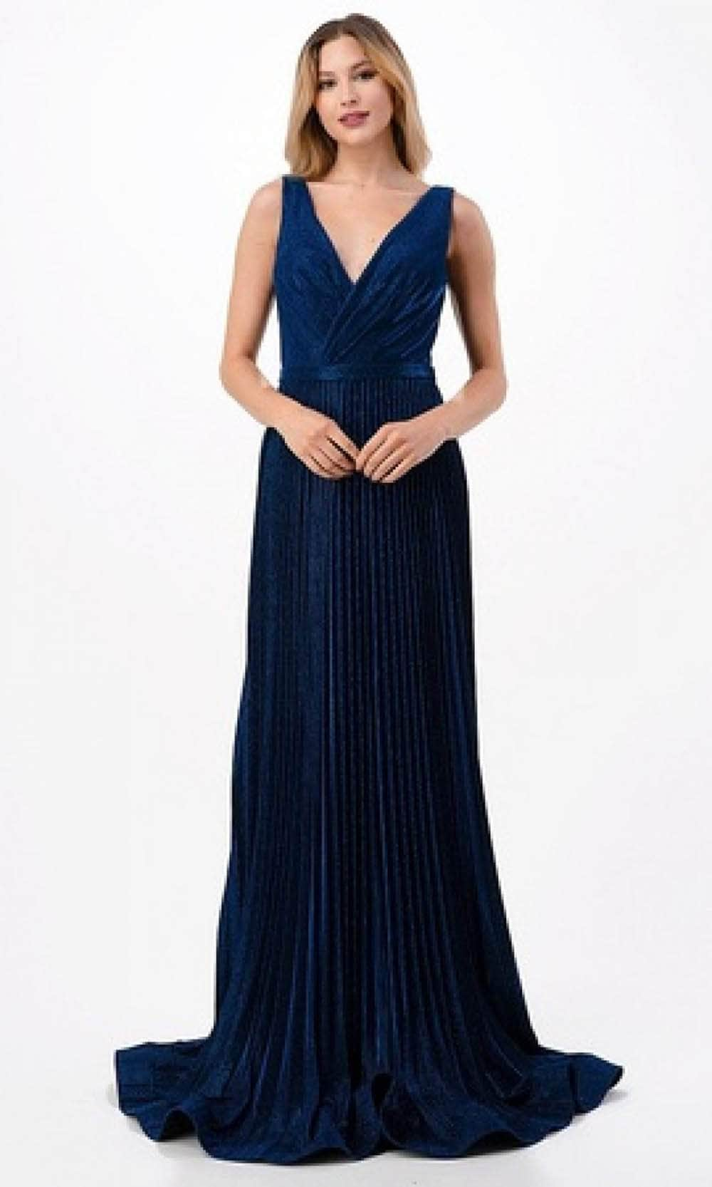 Trevi Collection L2714 - Pleated A-Line Prom Dress XS / Navy