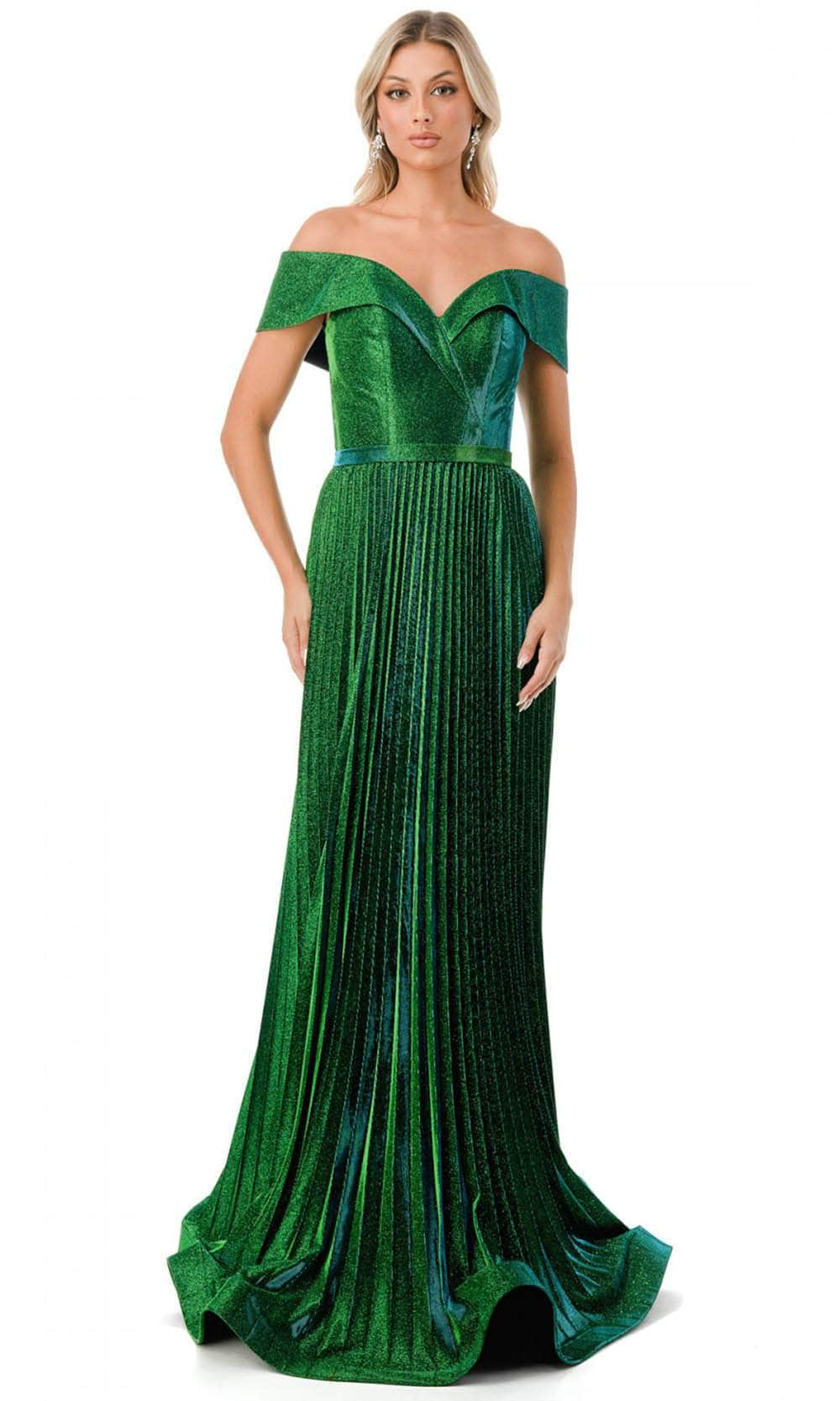 Trevi Collection L2727 - Off Shoulder Evening Gown XS / Emerald