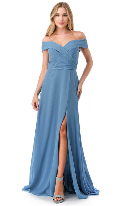 Trevi Collection L2767Y - Off Shoulder Evening Gown XS / Smoky Blue