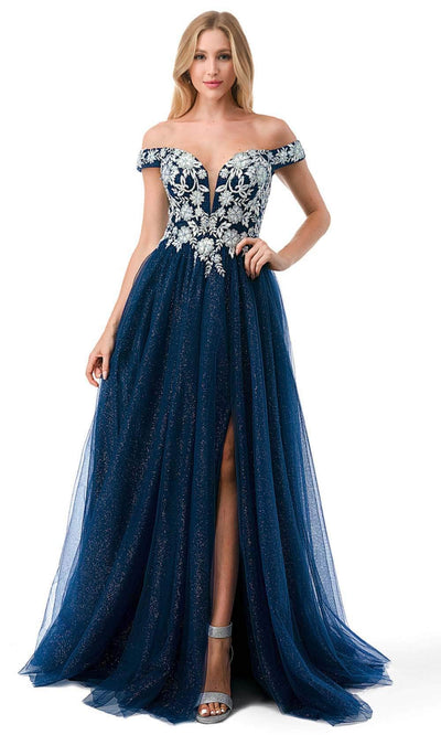 Trevi Collection L2770T - Sequins Tulle Prom Dress XS / Navy