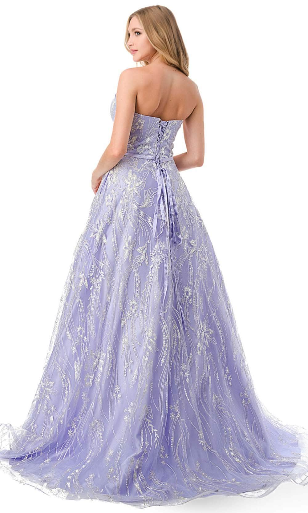 Trevi Collection L2774B - Glitter Sweep Train Prom Dress