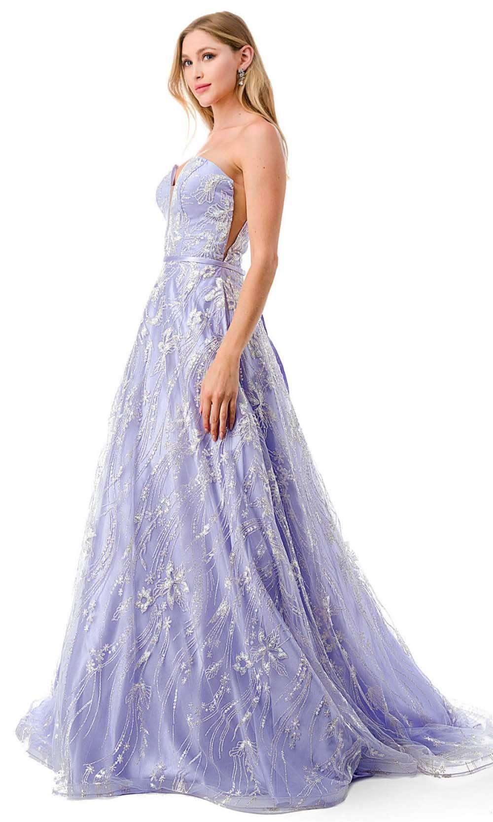 Trevi Collection L2774B - Glitter Sweep Train Prom Dress