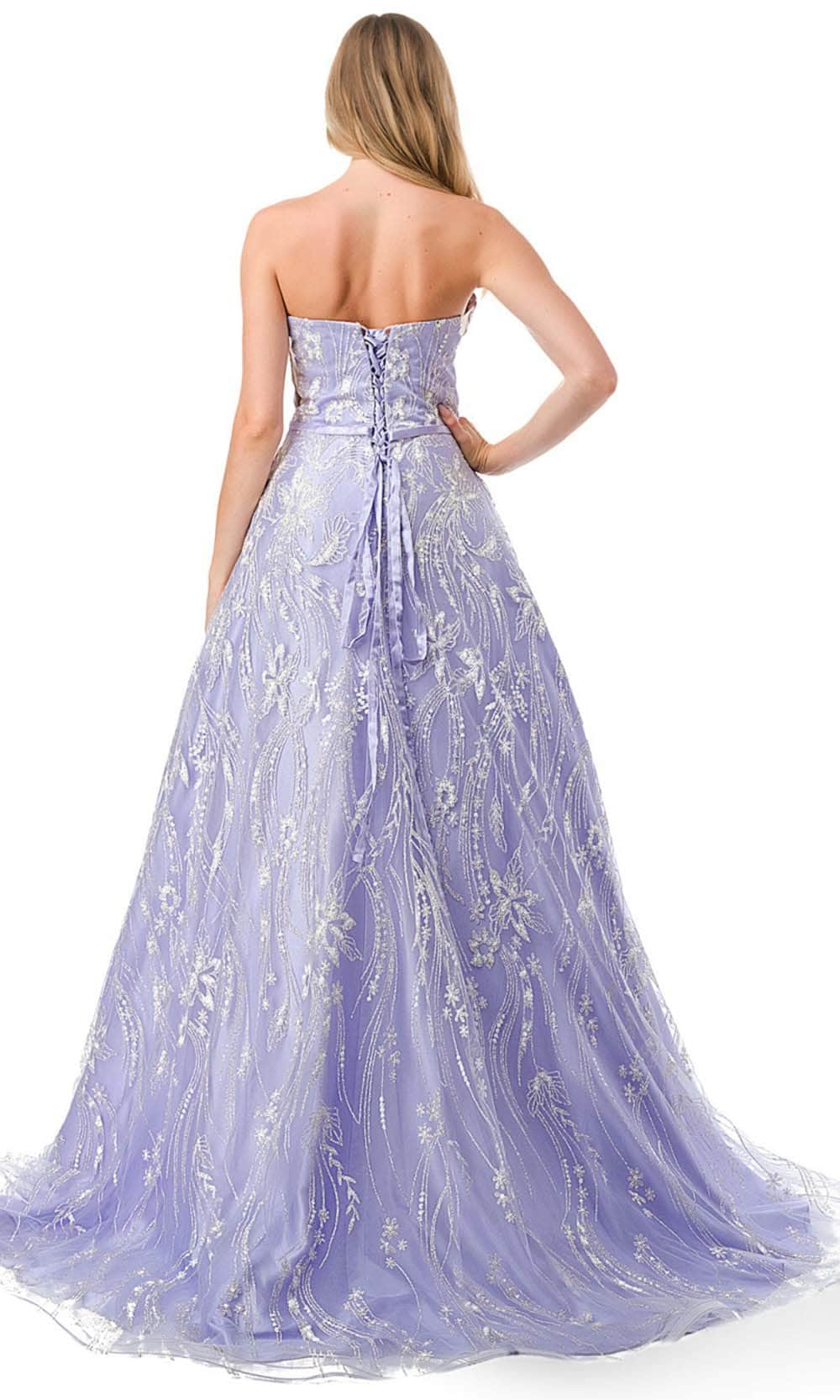 Trevi Collection L2774B - Glitter Sweep Train Prom Dress