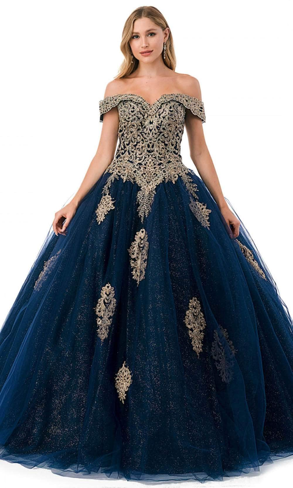 Trevi Collection L2779C - Embroidered Ballgown XS / Navy