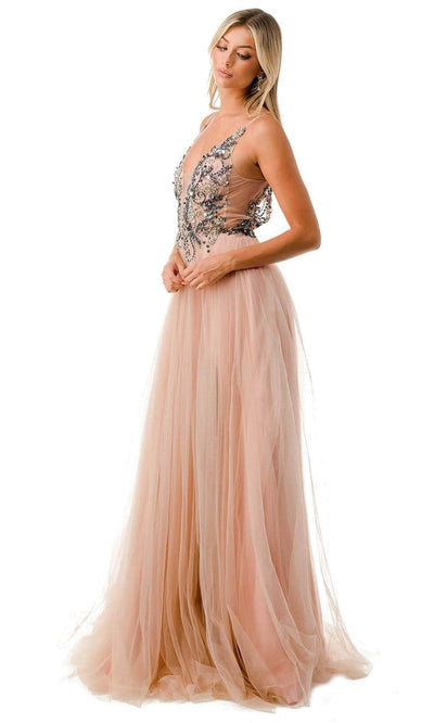 Trevi Collection L2781A - Low V-Open Back Prom Dress