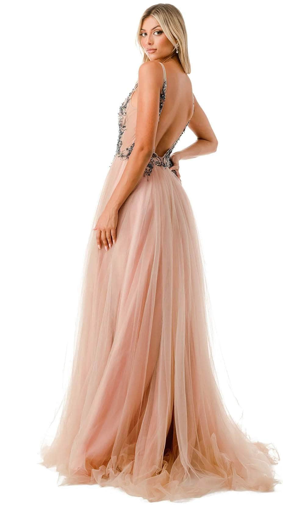 Trevi Collection L2781A - Low V-Open Back Prom Dress