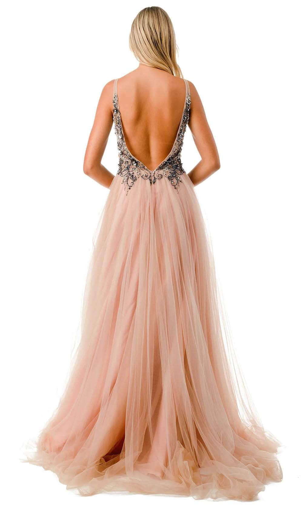 Trevi Collection L2781A - Low V-Open Back Prom Dress