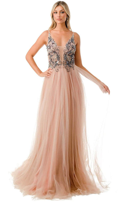 Trevi Collection L2781A - Low V-Open Back Prom Dress XS / Mauve