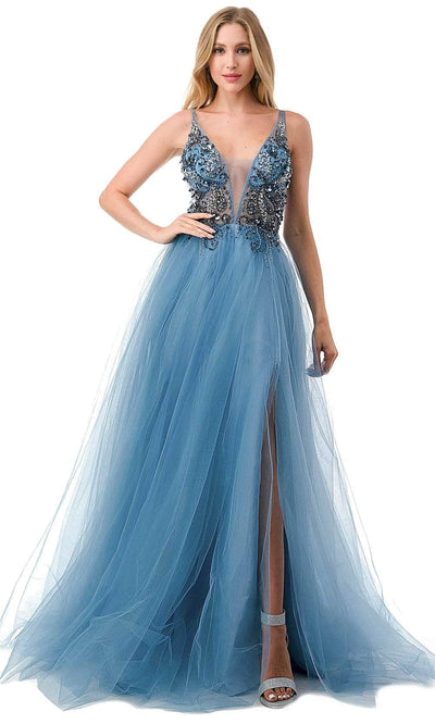 Trevi Collection L2781A - Beaded Bodice Prom Dress Special Occasion Dress XS / Smoky Blue