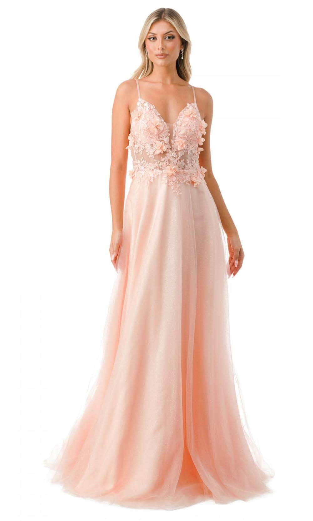 Trevi Collection L2782A - Plunging V-Neck Evening Gown XS / Blush