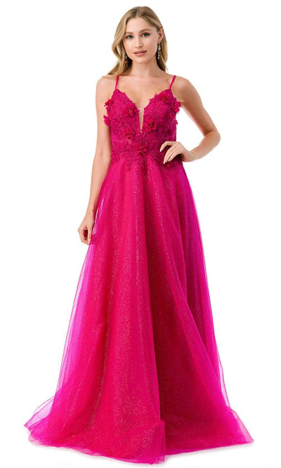 Trevi Collection L2782A - Plunging V-Neck Evening Gown XS / Fuchsia