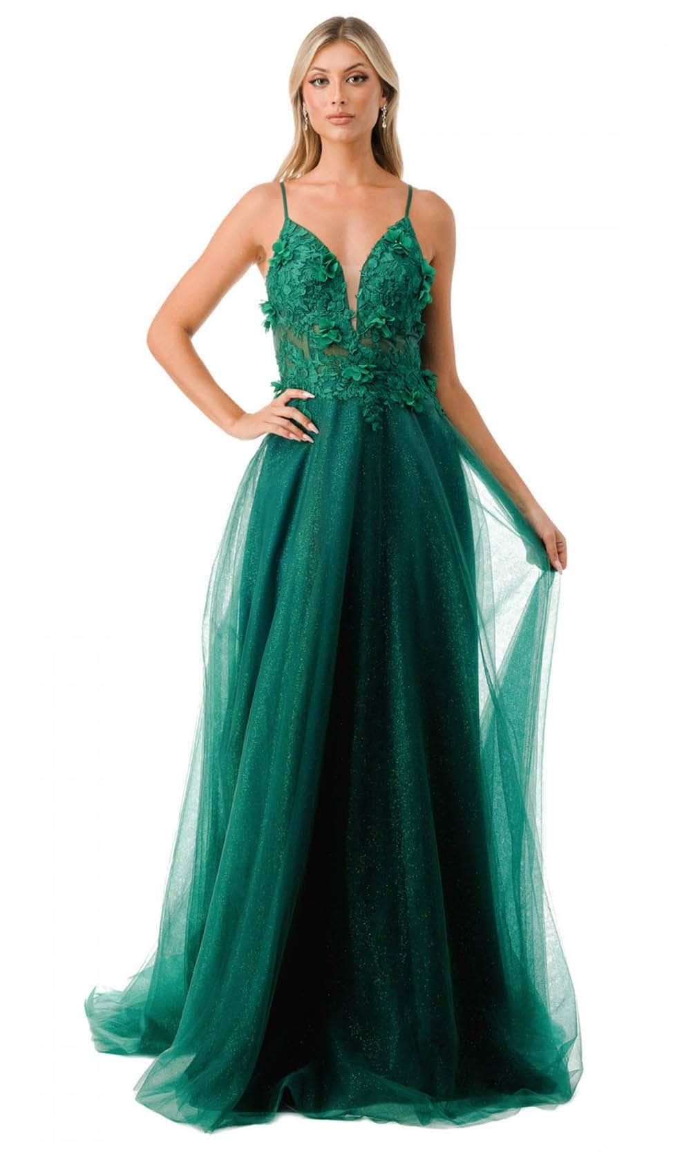 Trevi Collection L2782A - Plunging V-Neck Evening Gown XS / Hunter Green