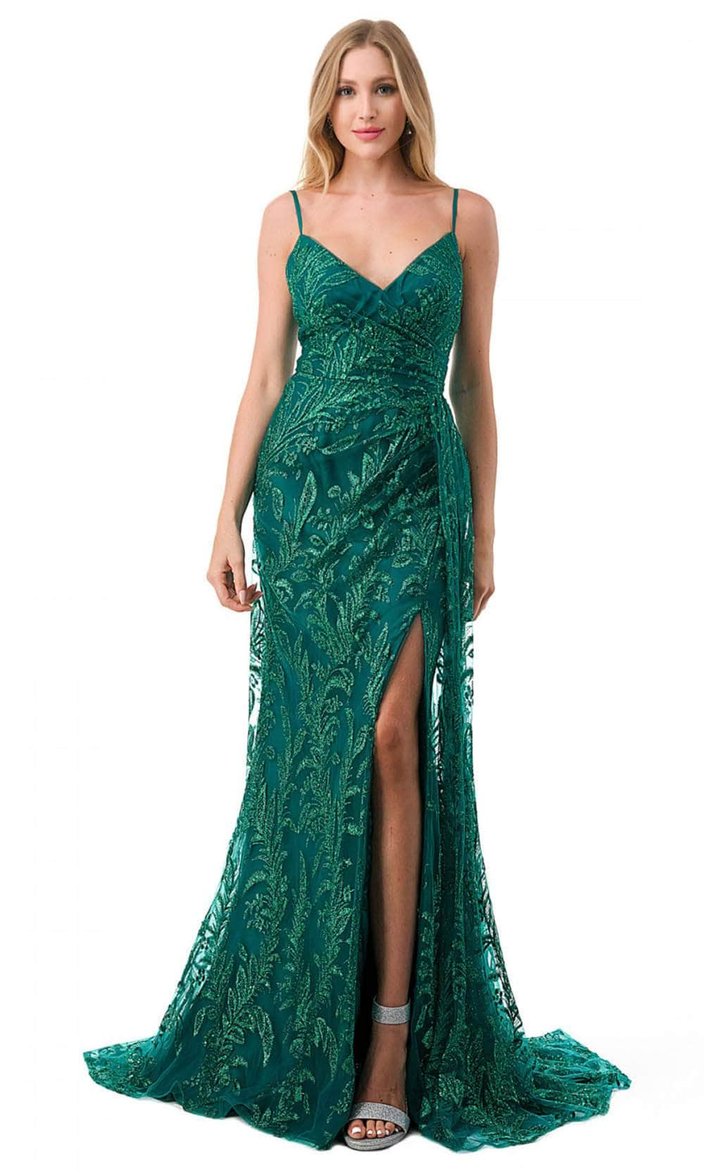 Trevi Collection L2785F - Sleeveless Prom Gown XS / Emerald