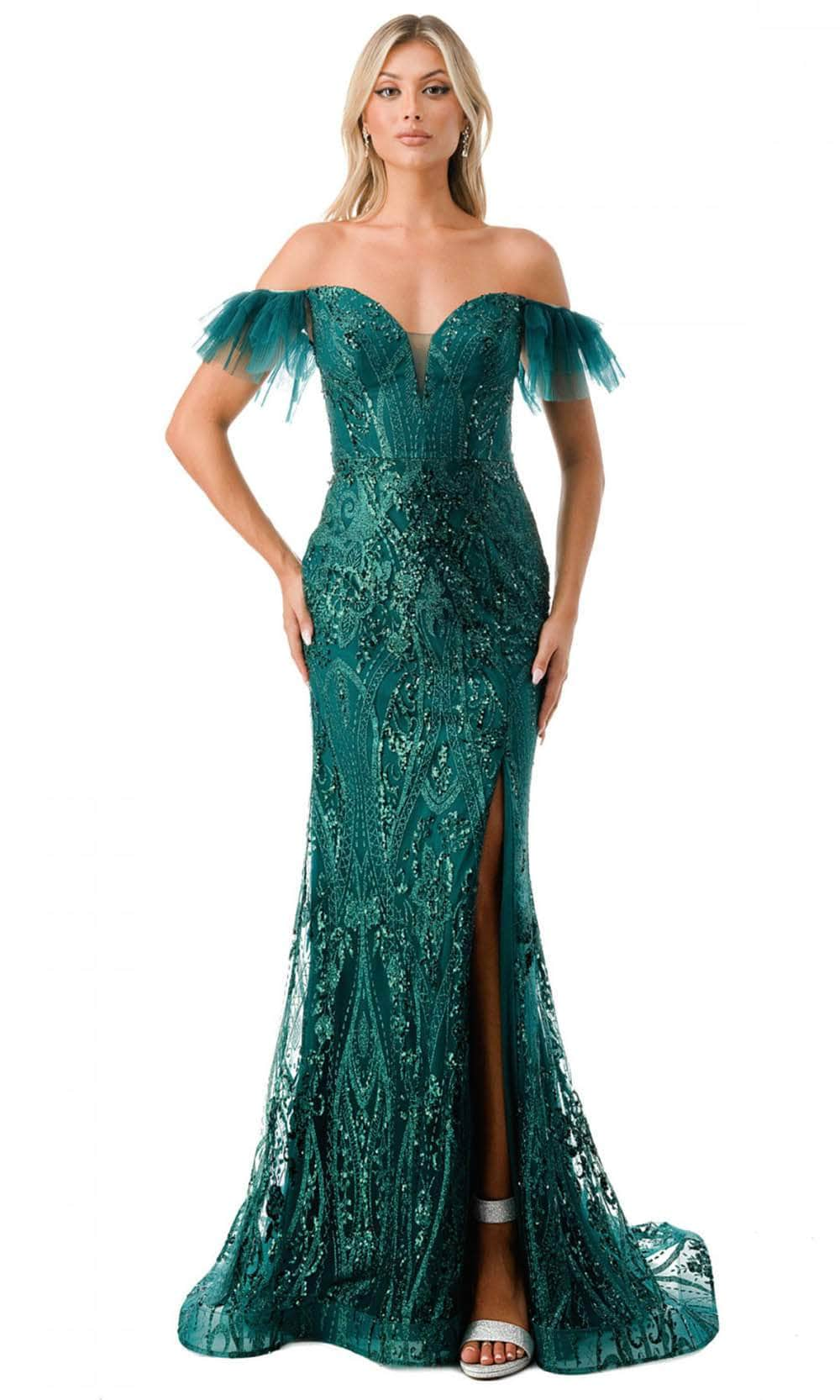 Trevi Collection L2786F - Embellished Evening Gown XS / Hunter Green