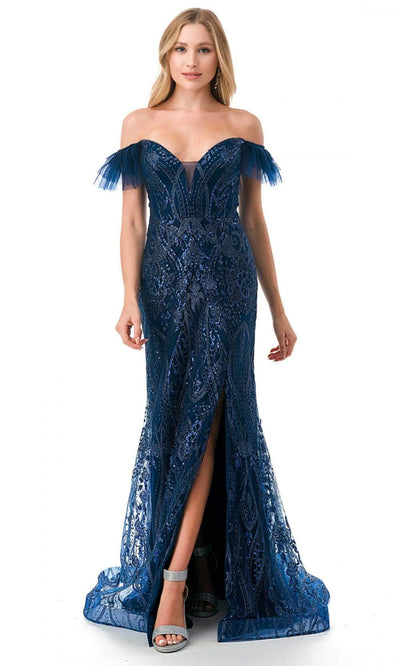 Trevi Collection L2786F - Embellished Evening Gown XS / Navy